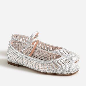 JCREW Quinn Woven Mary Jane Flats in Metallic Leather